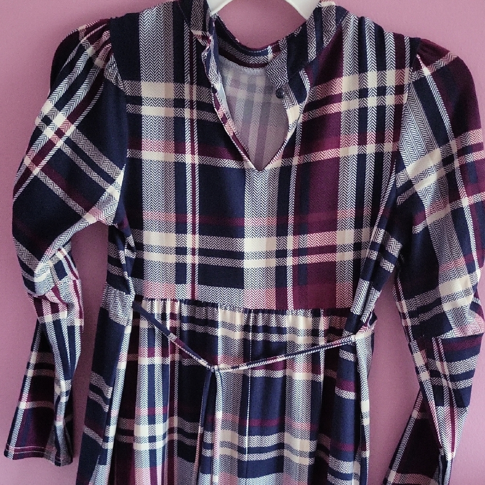 Speechless Navy and White Plaid Kids Dress